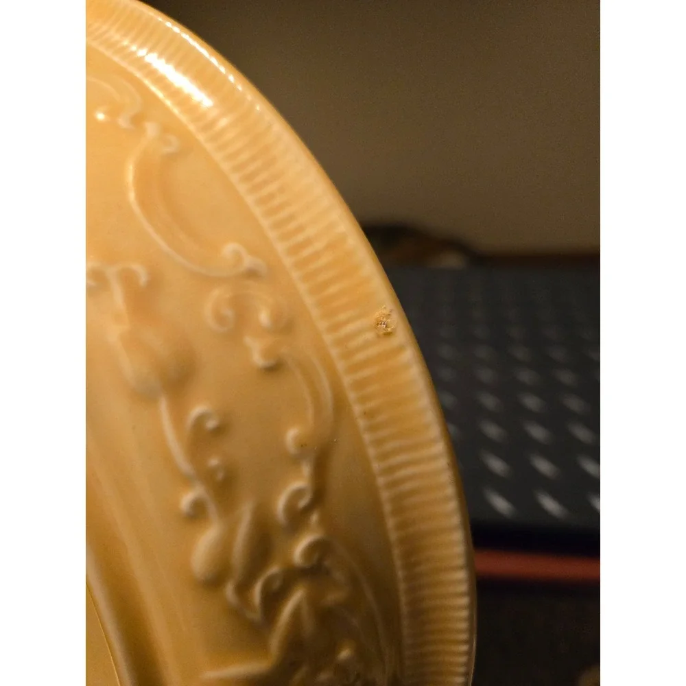 Vintage Homer Laughlin OvenServe Yellow Round Baking Dish Floral Embossed USA